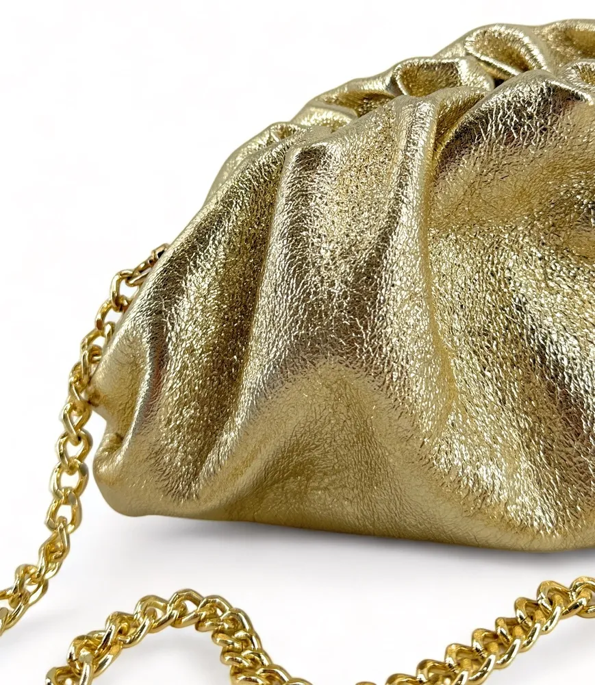 Mini-sac à main pouch en cuir irisé RIO Or pâle - Image 5