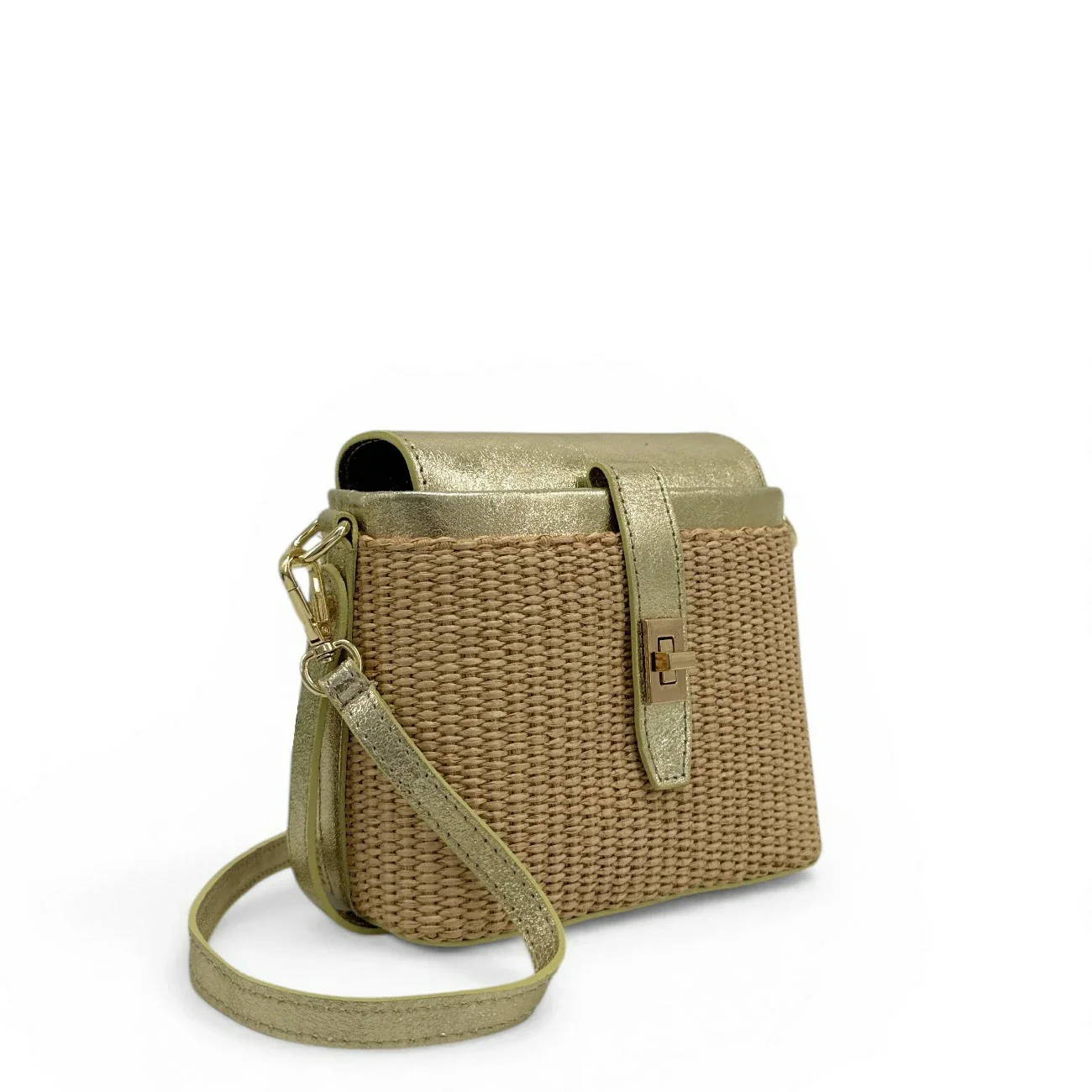 Mini-sac à main en cuir et raphia SIENNA Or pâle - Image 2