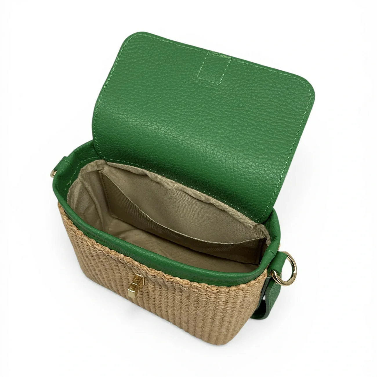 Mini-sac à main en cuir et raphia SIENNA Vert anglais - Image 6