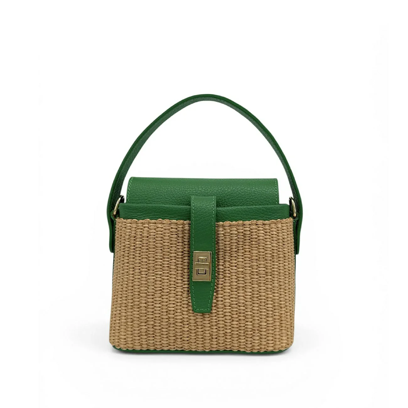 Mini-sac à main en cuir et raphia SIENNA Vert anglais - Image 8