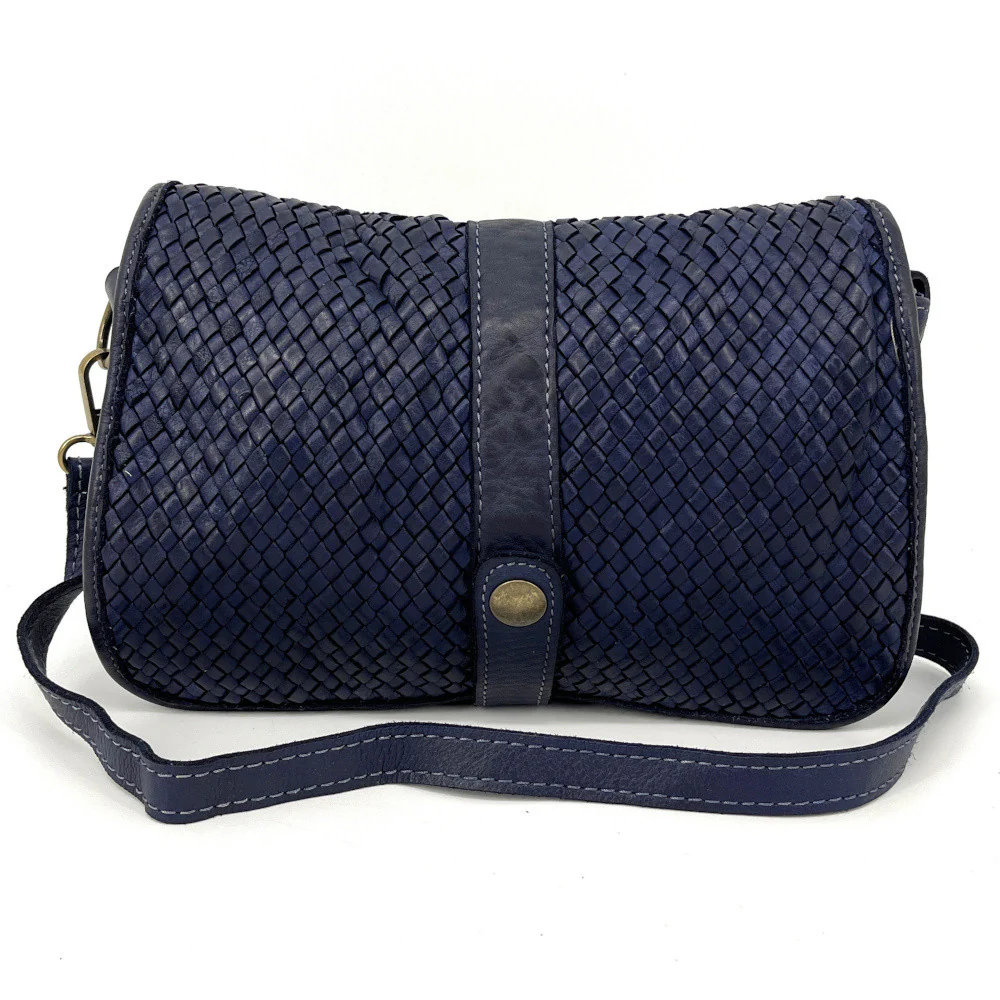 Sac besace à bandoulière en cuir tressé SHANNA Bleu profond - Image 3
