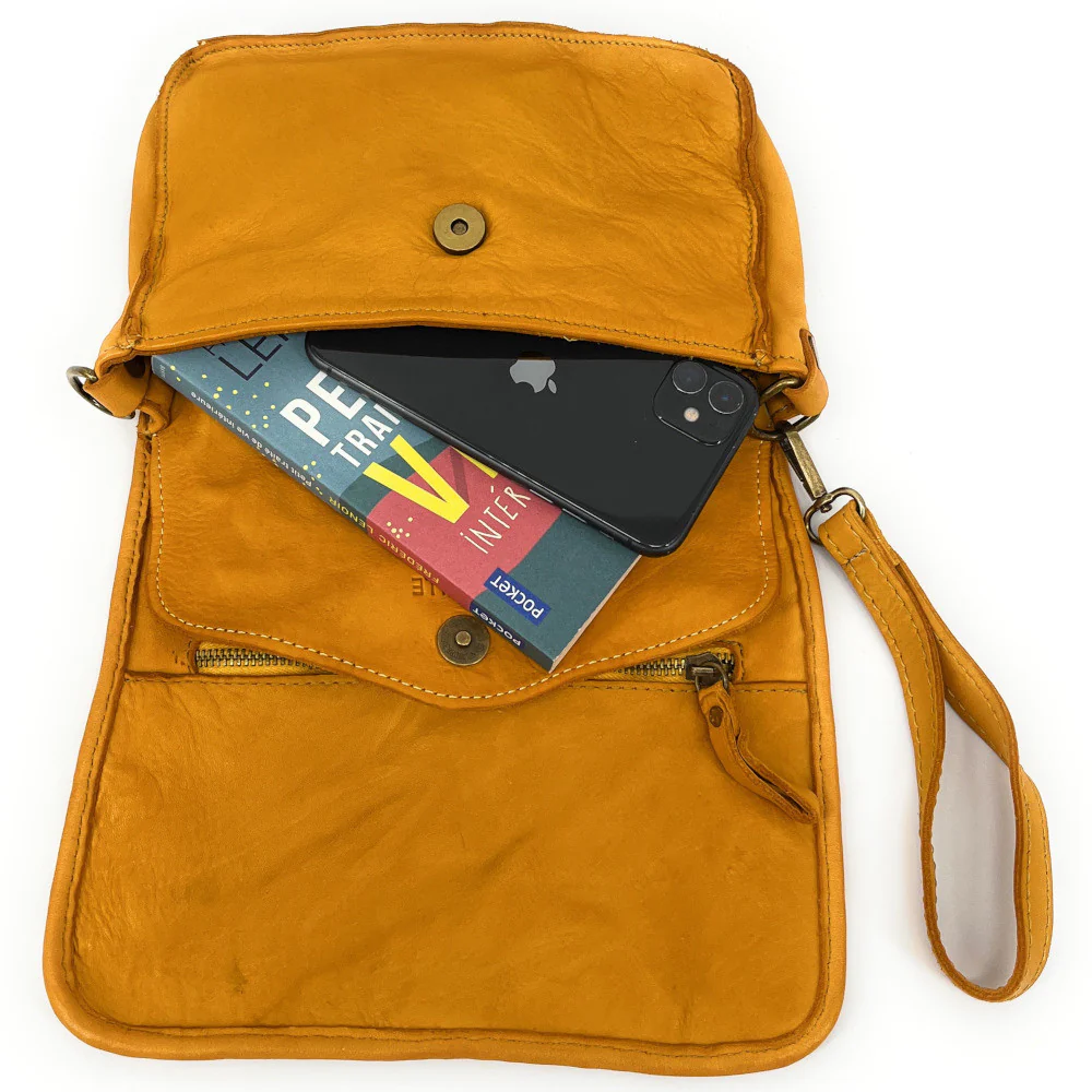 Sac besace à bandoulière en cuir tressé SHANNA Jaune tournesol - Image 5