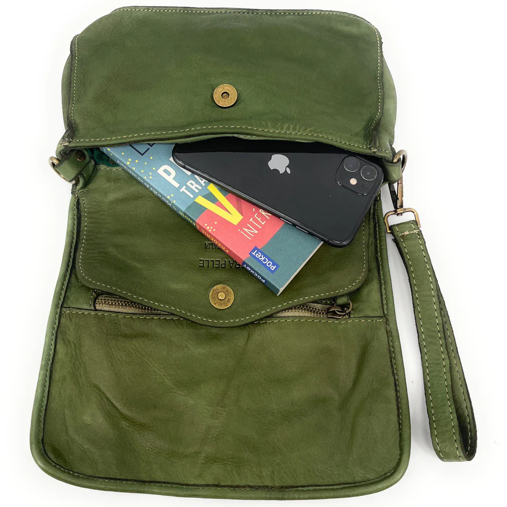 Sac besace à bandoulière en cuir tressé SHANNA Kaki - Image 5