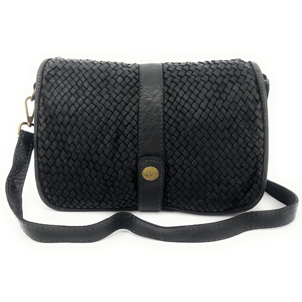 Sac besace à bandoulière en cuir tressé SHANNA Noir - Image 3