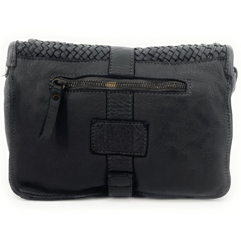 Sac besace à bandoulière en cuir tressé SHANNA Noir - Image 4