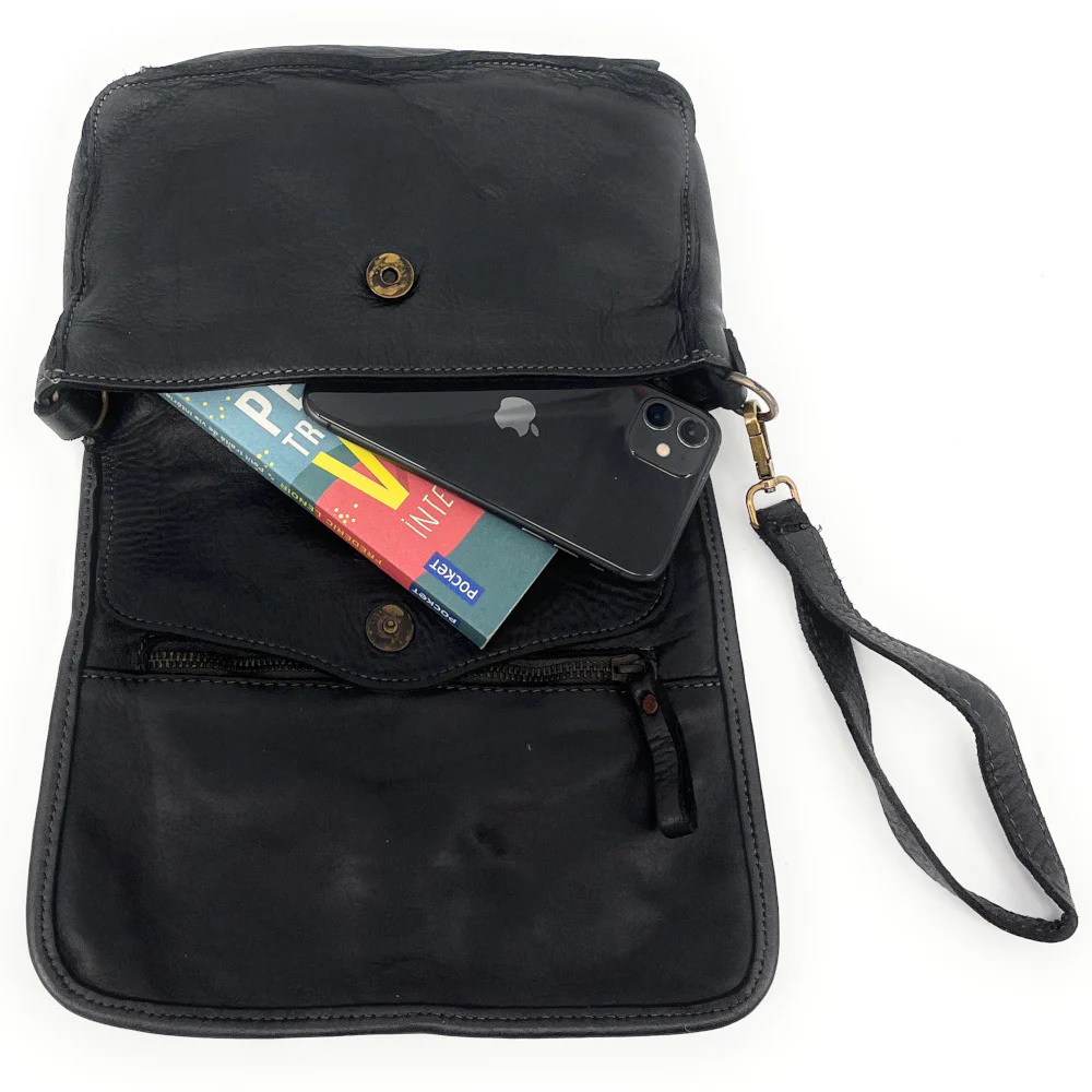 Sac besace à bandoulière en cuir tressé SHANNA Noir - Image 5