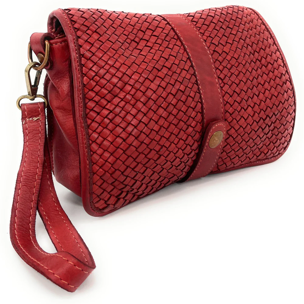 Sac besace à bandoulière en cuir tressé SHANNA Rouge garance - Image 2