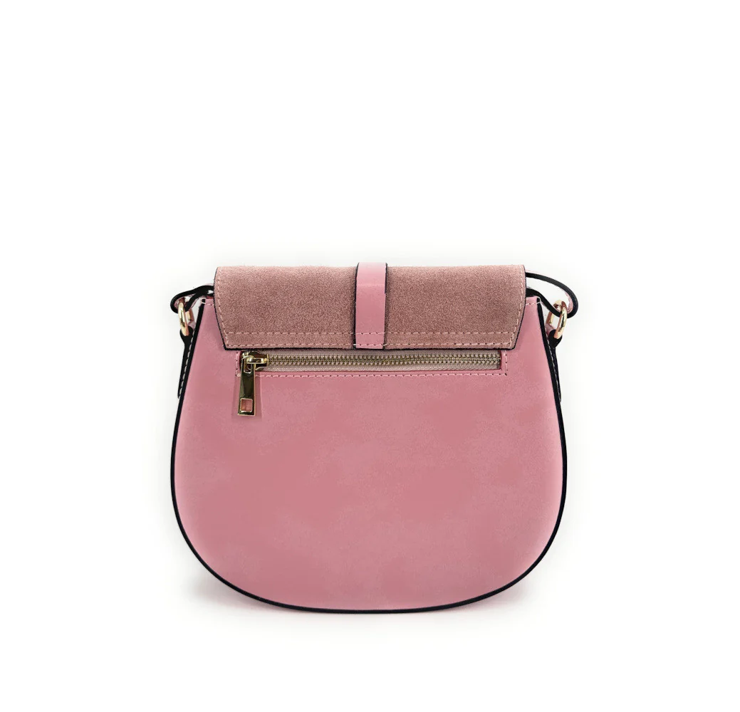 Mini-sac besace en cuir lisse et daim MODELE H Rose bonbon - Image 3