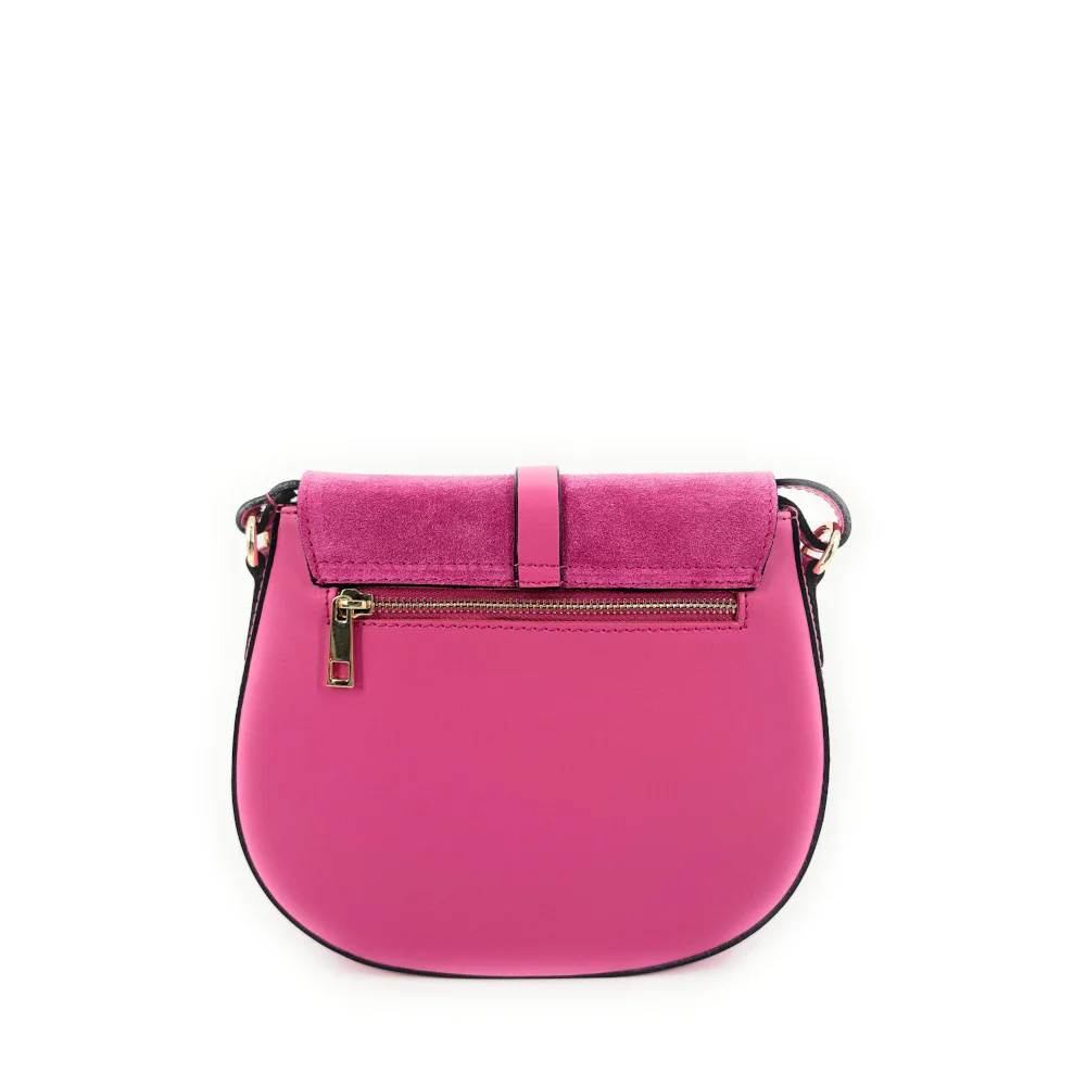 Mini-sac besace en cuir lisse et daim MODELE H Rose fuchsia - Image 3