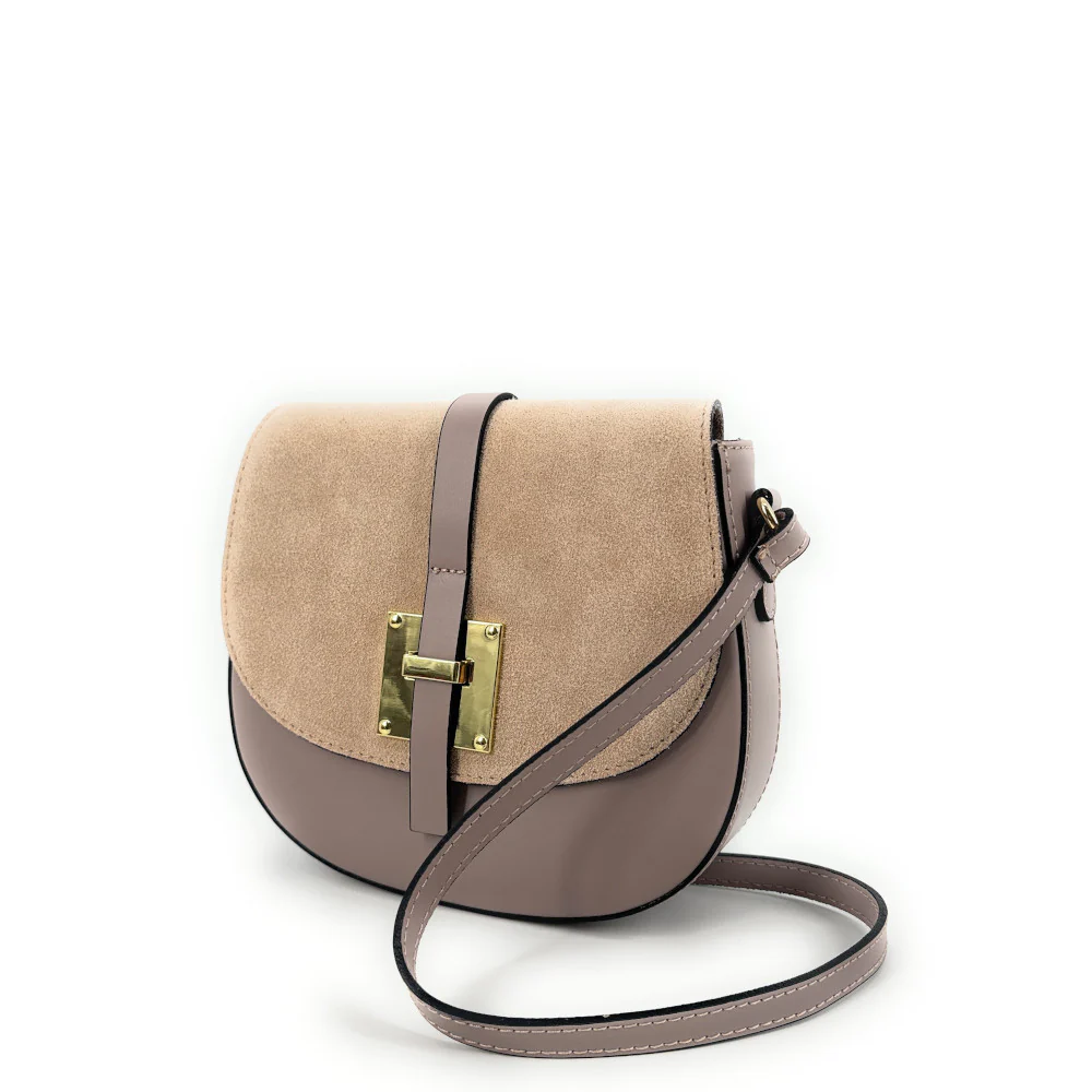 Mini-sac besace en cuir lisse et daim MODELE H Taupe - Image 2