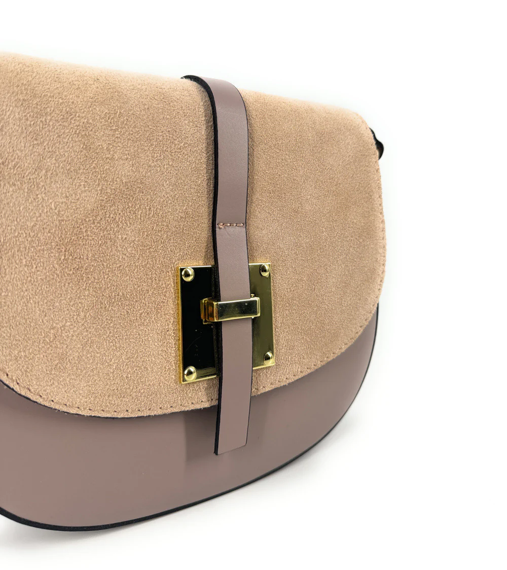 Mini-sac besace en cuir lisse et daim MODELE H Taupe - Image 5