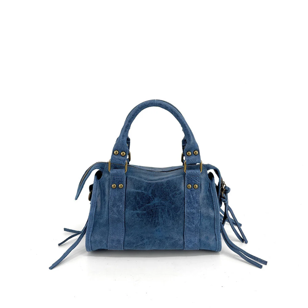 Mini-sac bowling en cuir mat brossé SANDSTORM MINI Bleu denim - Image 3