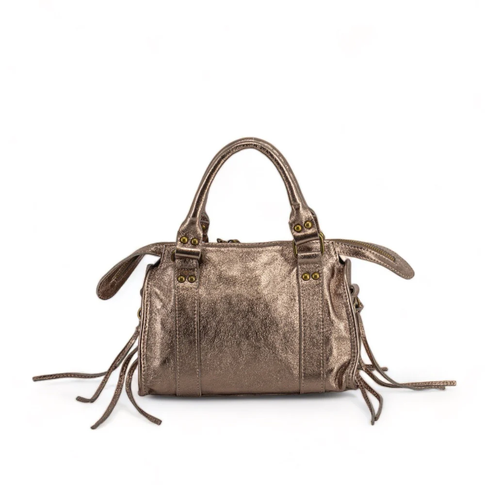 Mini-sac bowling en cuir irisé SANDSTORM MINI Champagne - Image 3