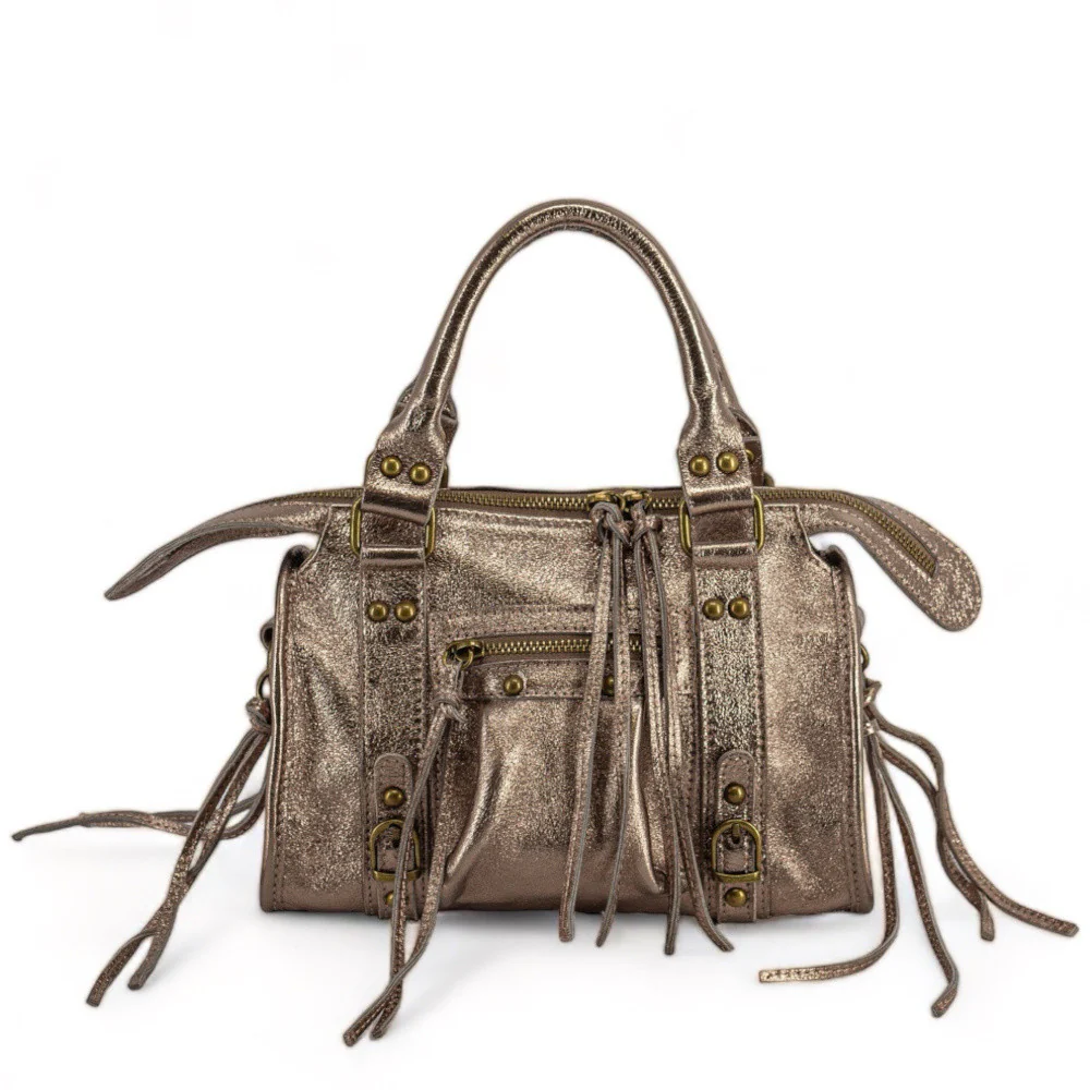 Mini-sac bowling en cuir irisé SANDSTORM MINI Champagne - Image 4