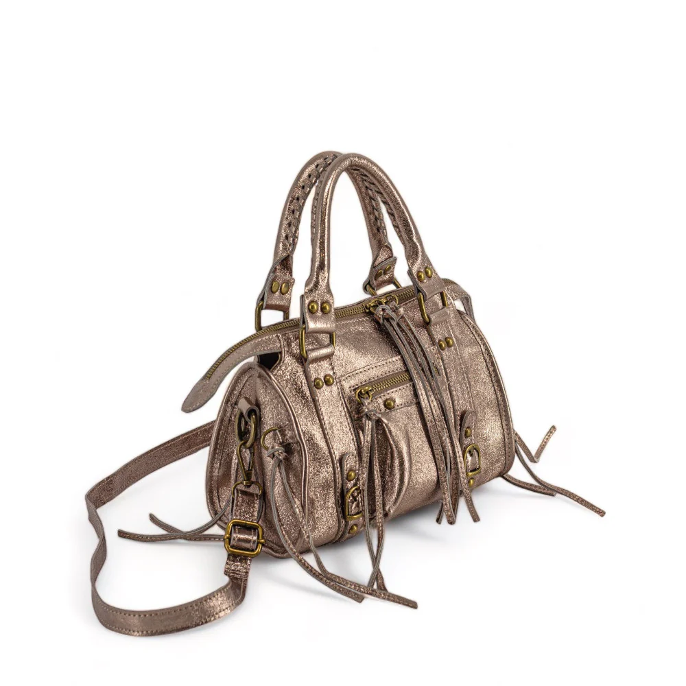 Mini-sac bowling en cuir irisé SANDSTORM MINI Champagne - Image 5
