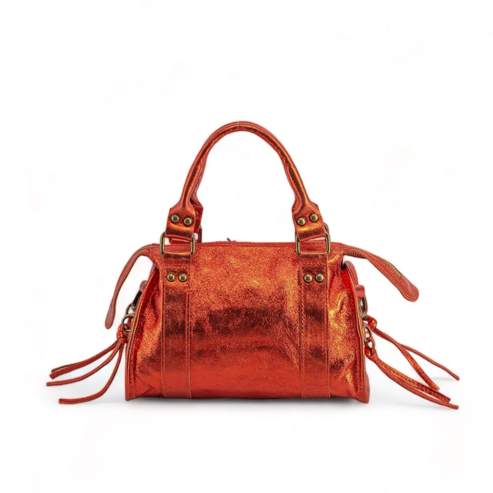 Mini-sac bowling en cuir irisé SANDSTORM MINI Mandarine - Image 3