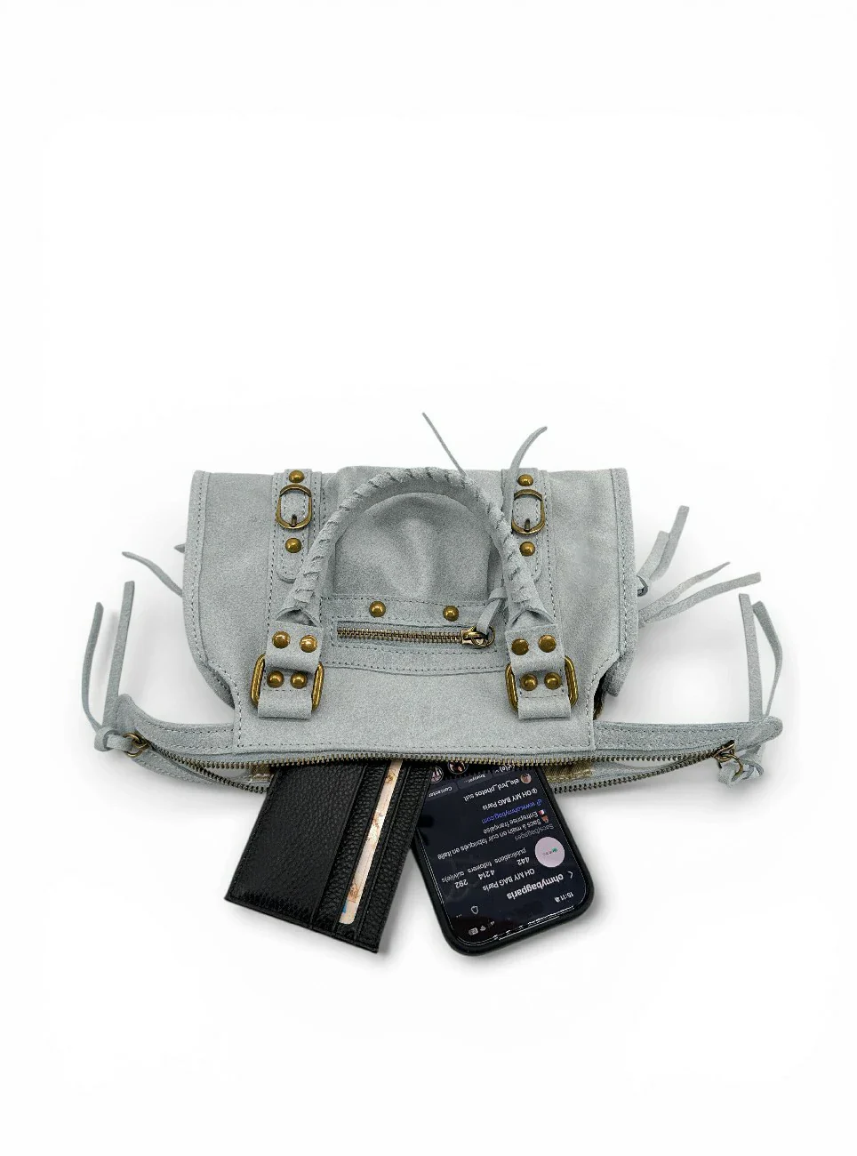 Mini-sac bowling en cuir mat brossé SANDSTORM MINI Bleu pastel - Image 3