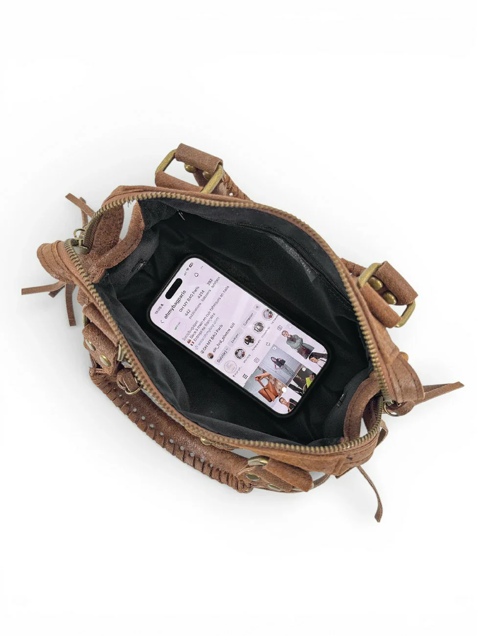 Mini-sac bowling en cuir mat brossé SANDSTORM MINI Cannelle - Image 6