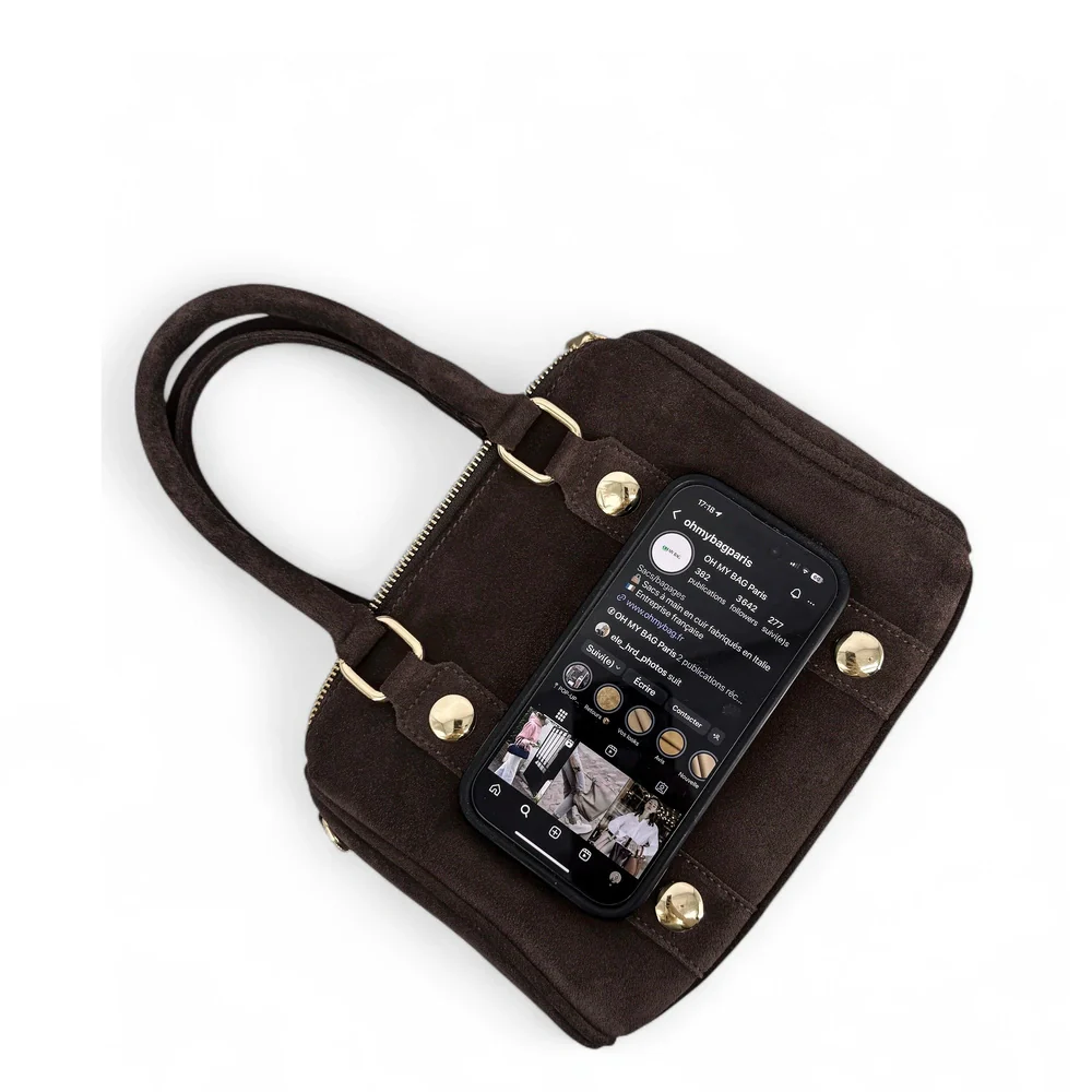 Mini sac bowling en daim DJODY Chocolat - Image 5