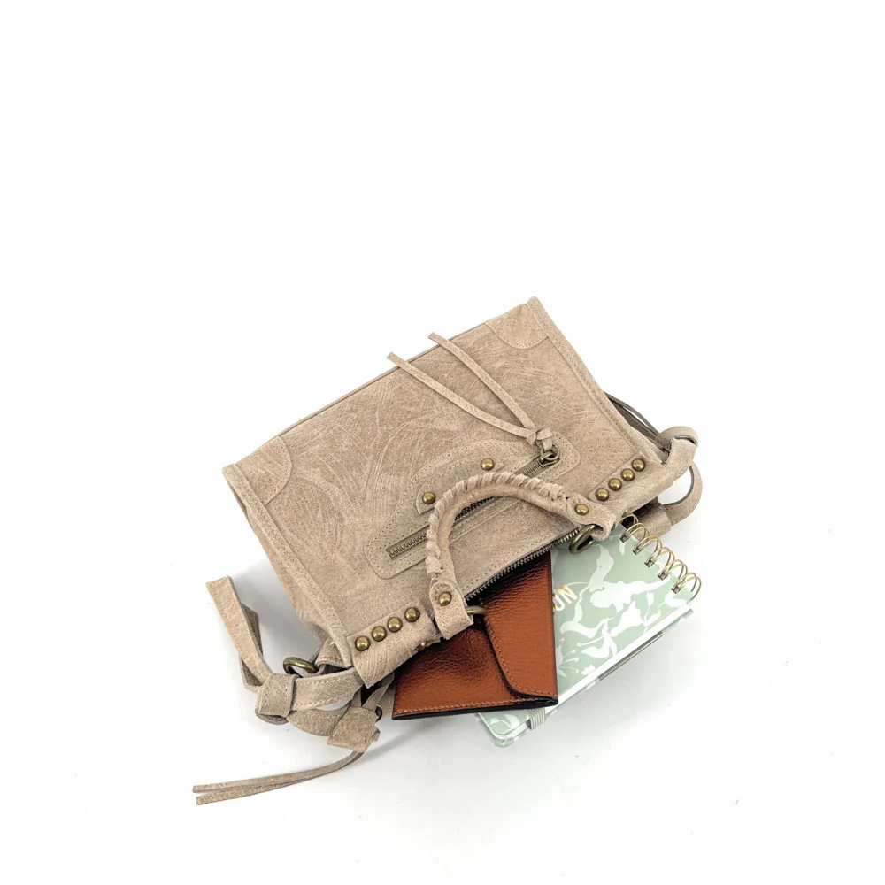 Mini-sac en cuir brossé POCKY Taupe clair - Image 5