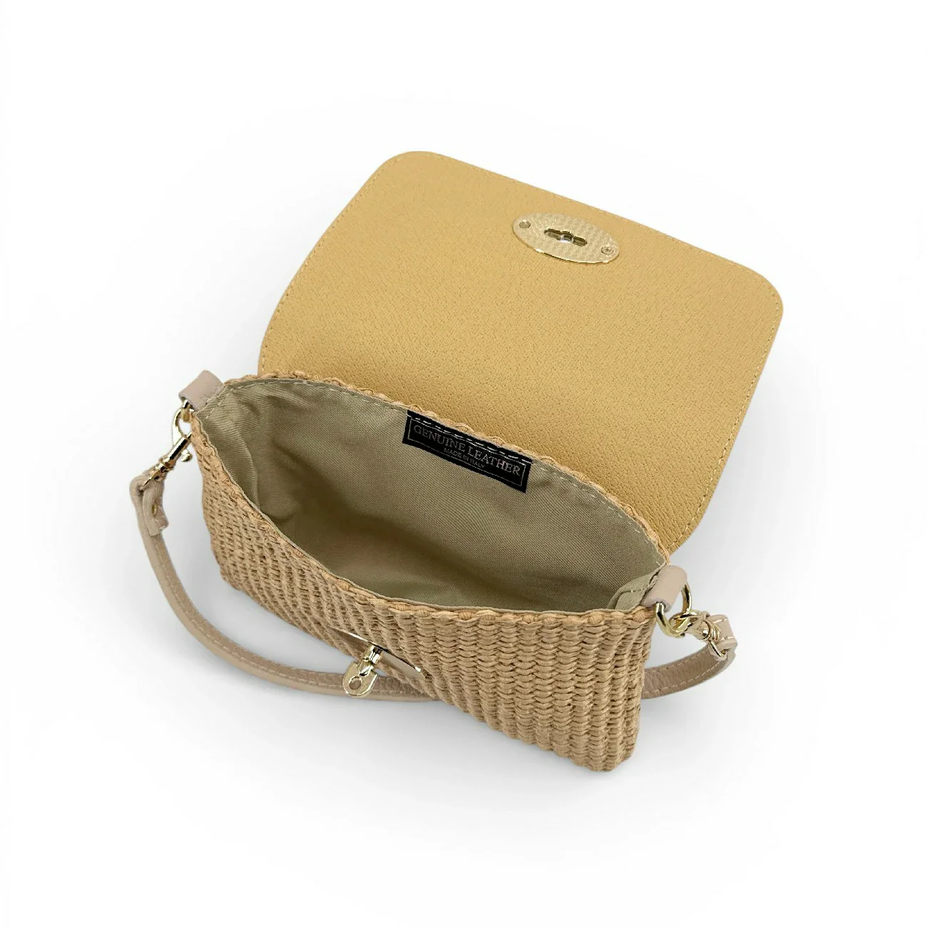 Mini sac en cuir grainé et raphia BAHIA Rose nude - Image 9
