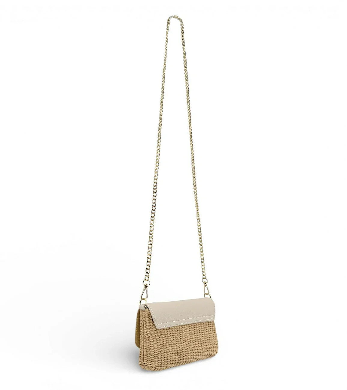 Mini sac en cuir grainé et raphia BAHIA Beige crème - Image 7