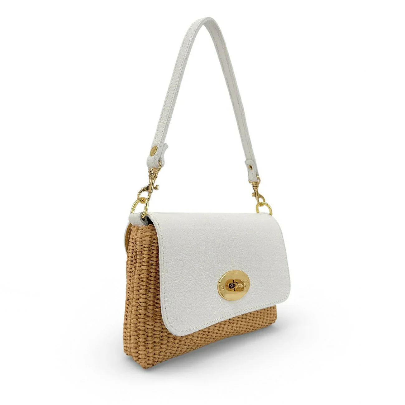 Mini sac en cuir grainé et Raphia BAHIA Blanc - Image 2