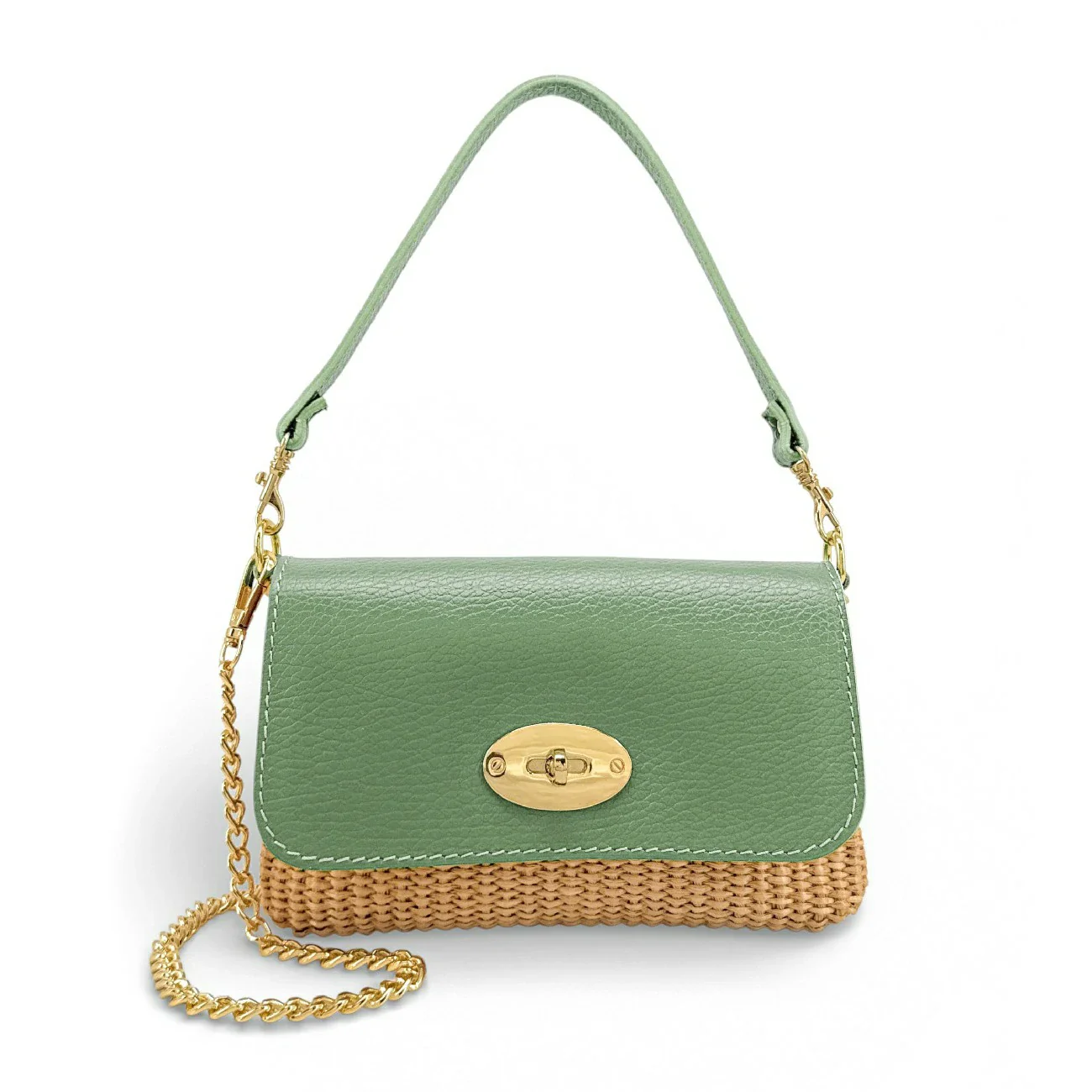 Mini sac en cuir grainé et Raphia BAHIA Matcha latte - Image 4