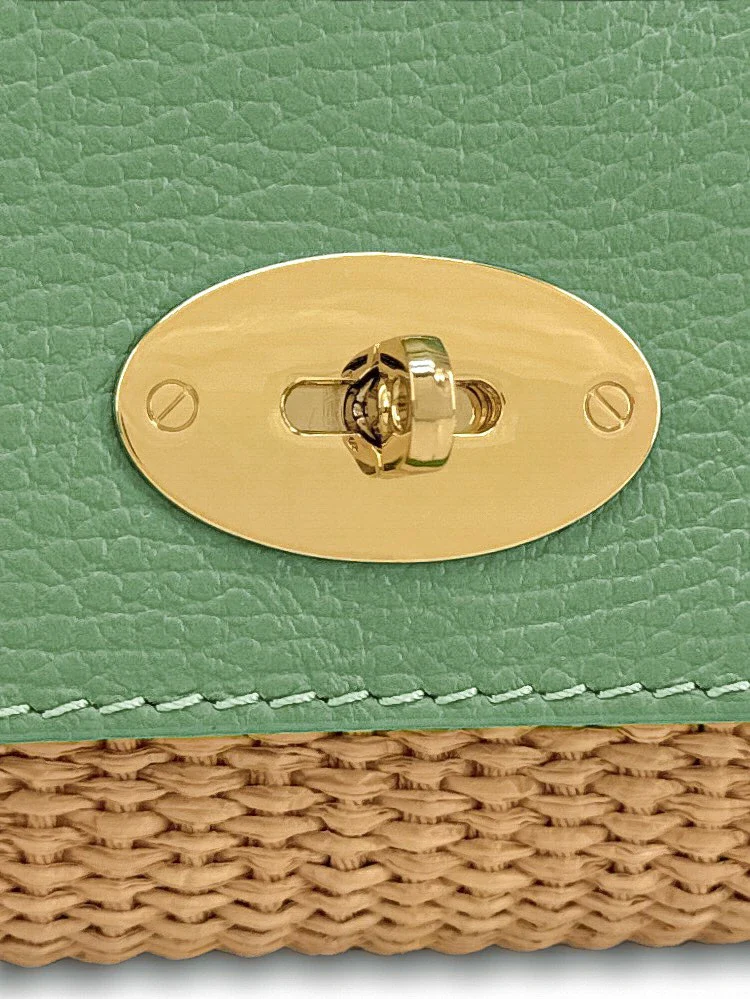 Mini sac en cuir grainé et Raphia BAHIA Matcha latte - Image 6