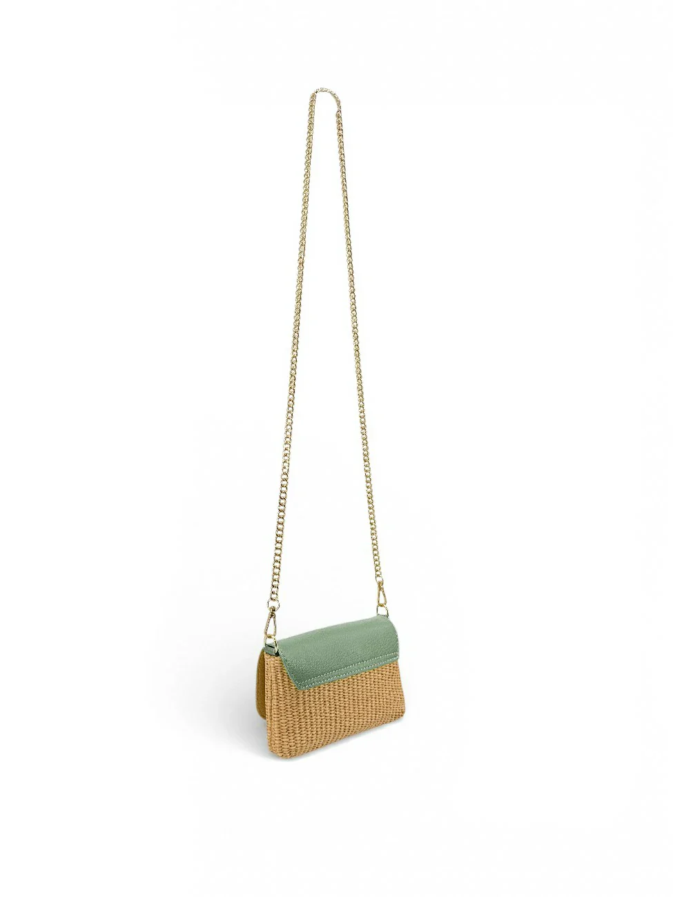 Mini sac en cuir grainé et Raphia BAHIA Matcha latte - Image 7