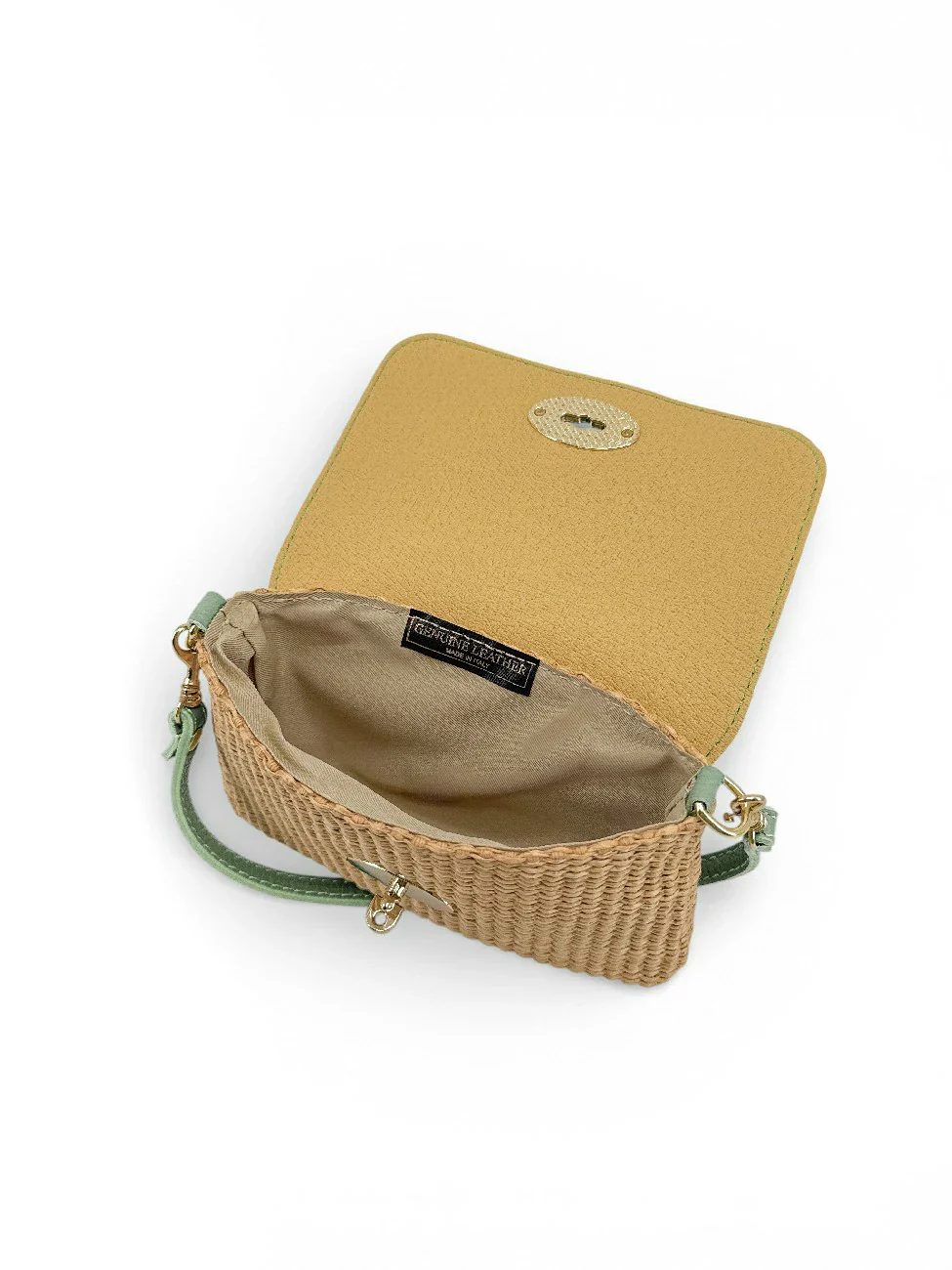 Mini sac en cuir grainé et Raphia BAHIA Matcha latte - Image 8