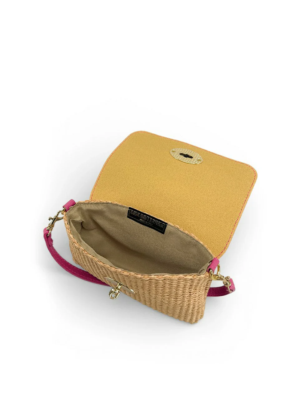 Mini sac en cuir grainé et Raphia BAHIA Rose fuchsia - Image 8
