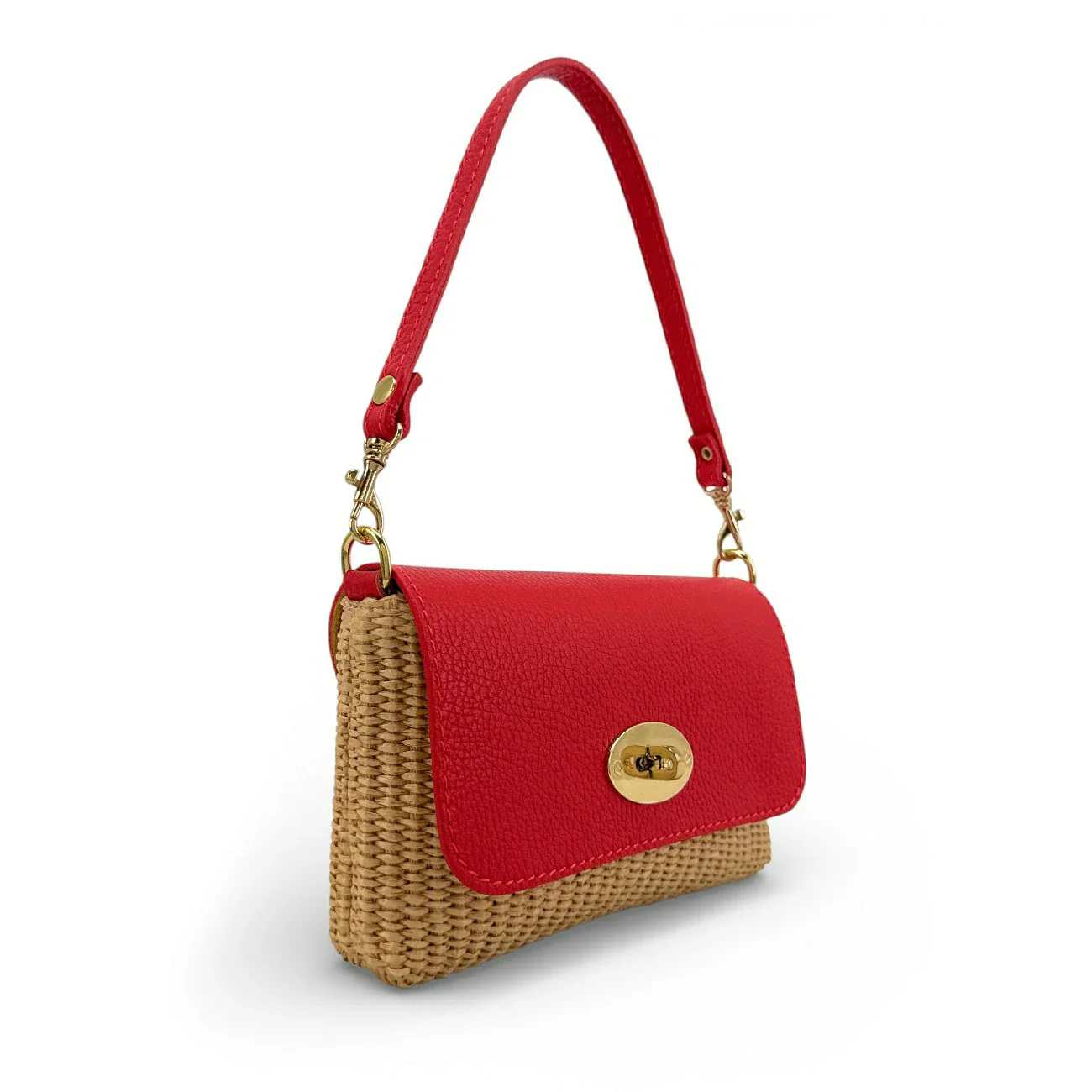 Mini sac en cuir grainé et Raphia BAHIA Rouge garance - Image 2