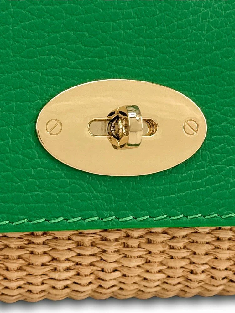 Mini sac en cuir grainé et Raphia BAHIA Vert anglais - Image 6
