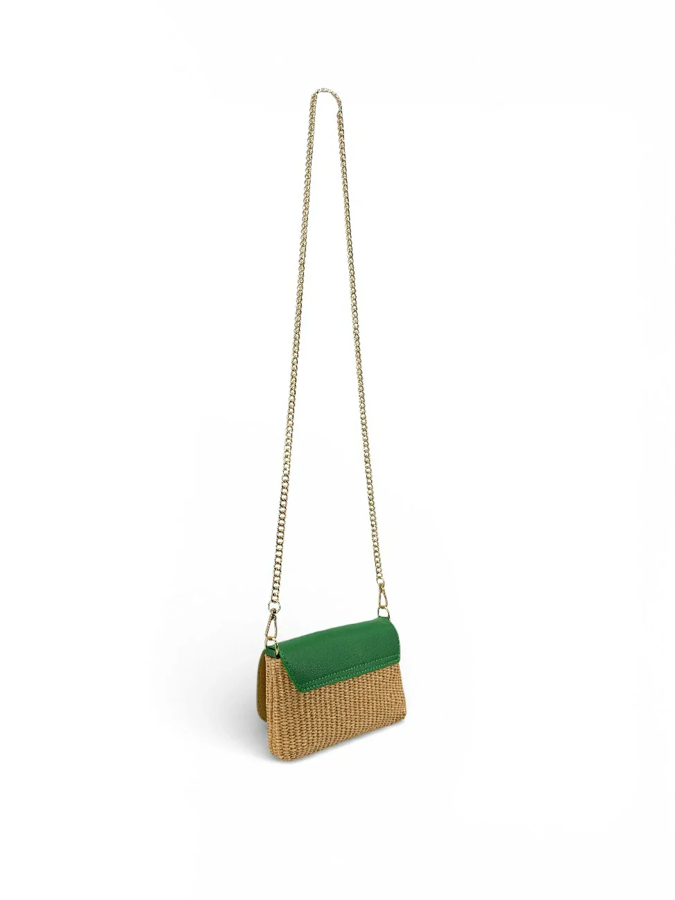 Mini sac en cuir grainé et Raphia BAHIA Vert anglais - Image 7