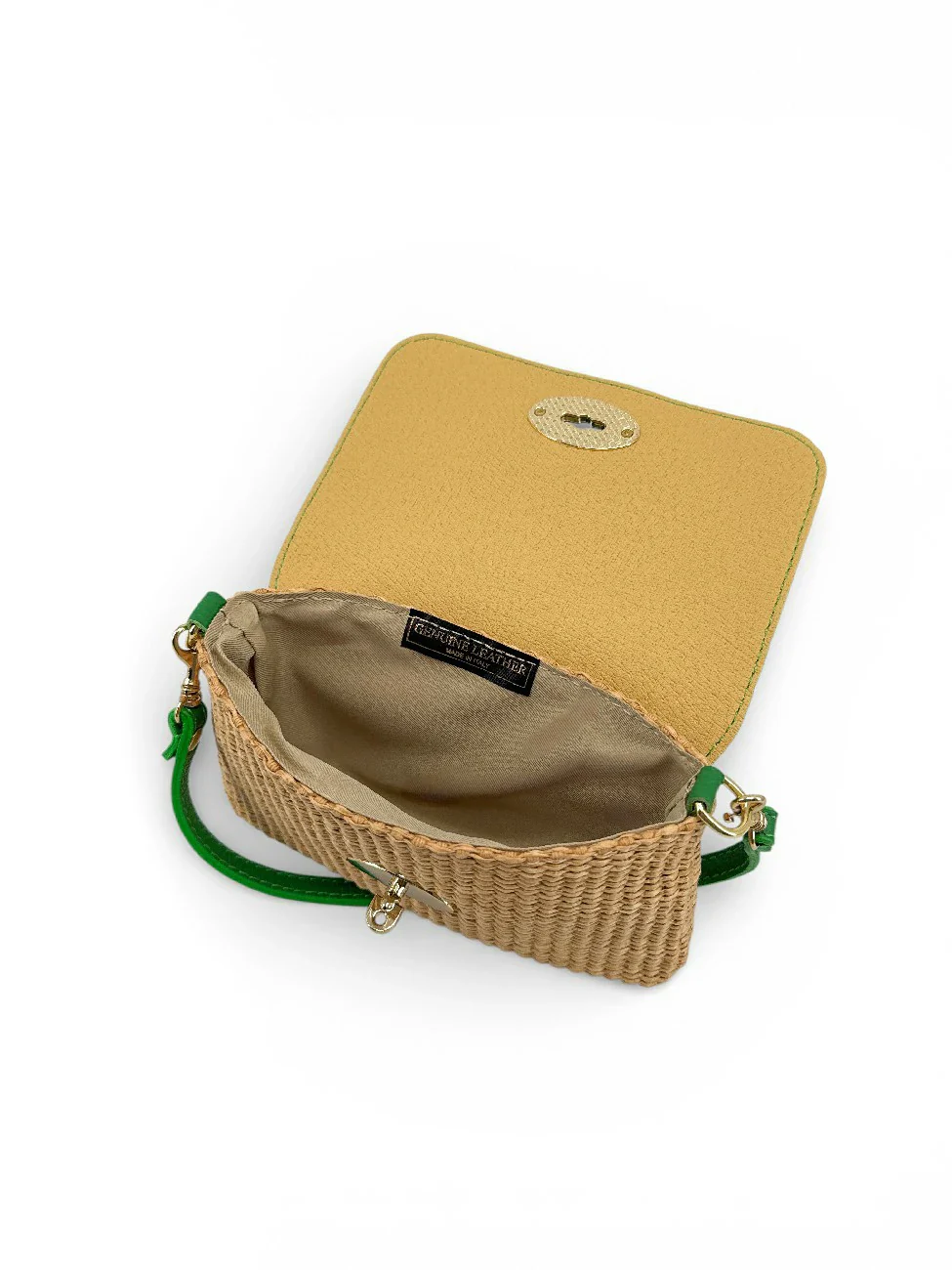 Mini sac en cuir grainé et Raphia BAHIA Vert anglais - Image 8