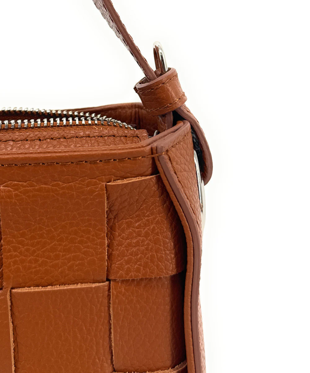 Sac en cuir grainé tressé CHESSY Camel foncé - Image 7