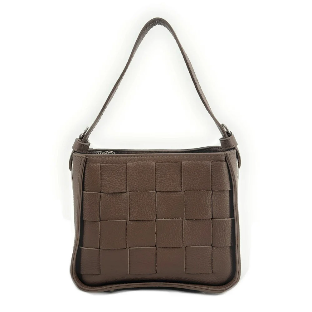 Sac en cuir grainé tressé CHESSY Taupe foncé - Image 4