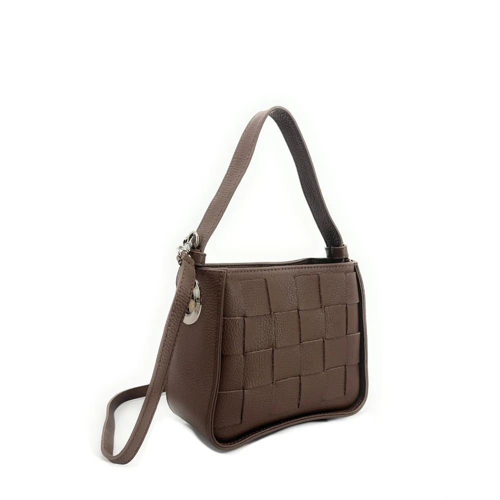 Sac en cuir grainé tressé CHESSY Taupe foncé - Image 5