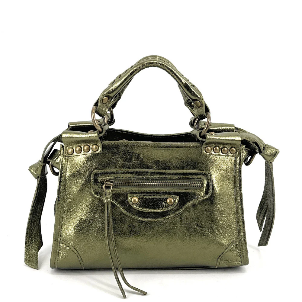 Mini-sac en cuir métallisé POCKY Kaki irisé - Image 4