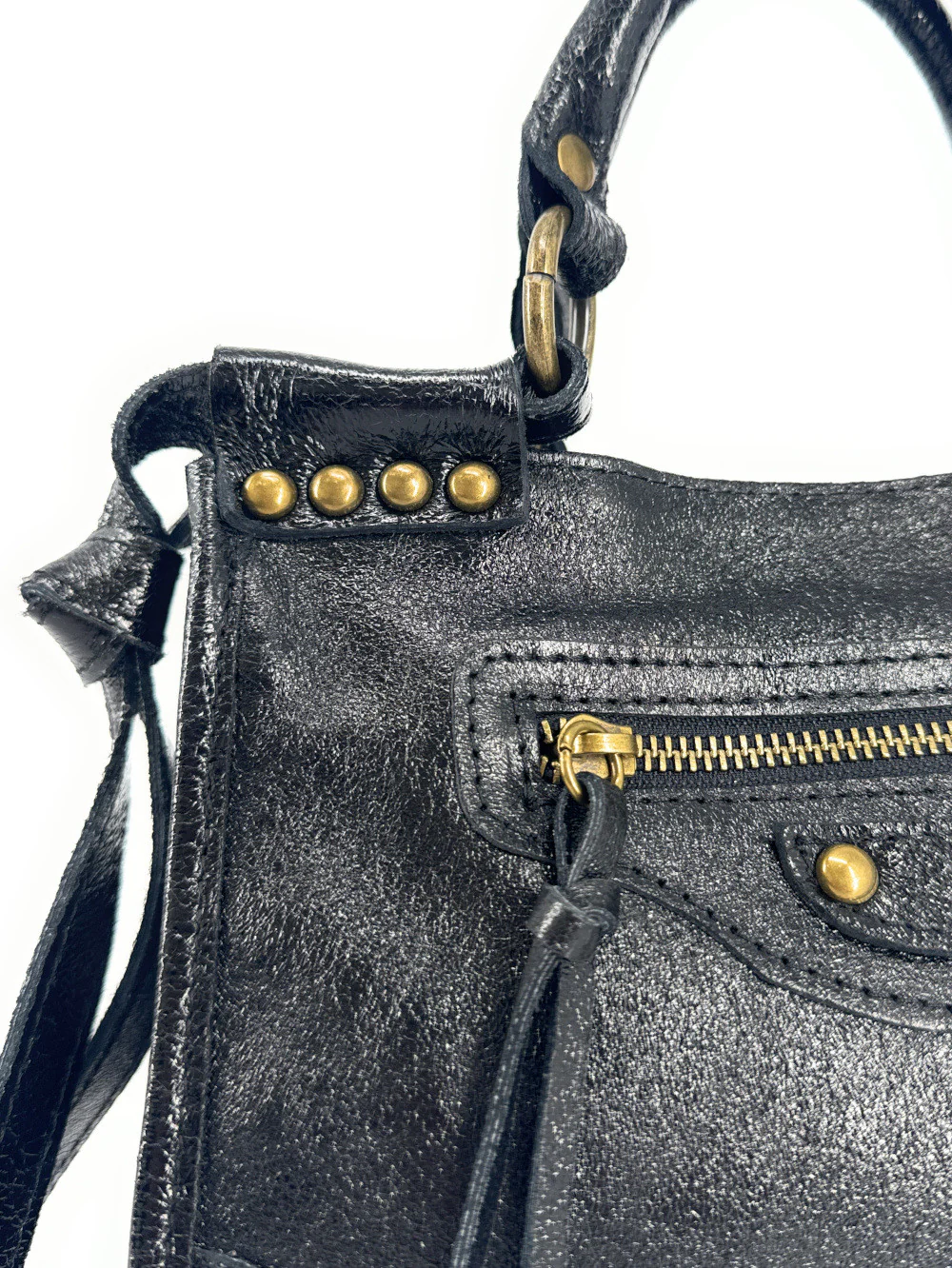 Mini-sac en cuir métallisé POCKY Noir irisé - Image 6