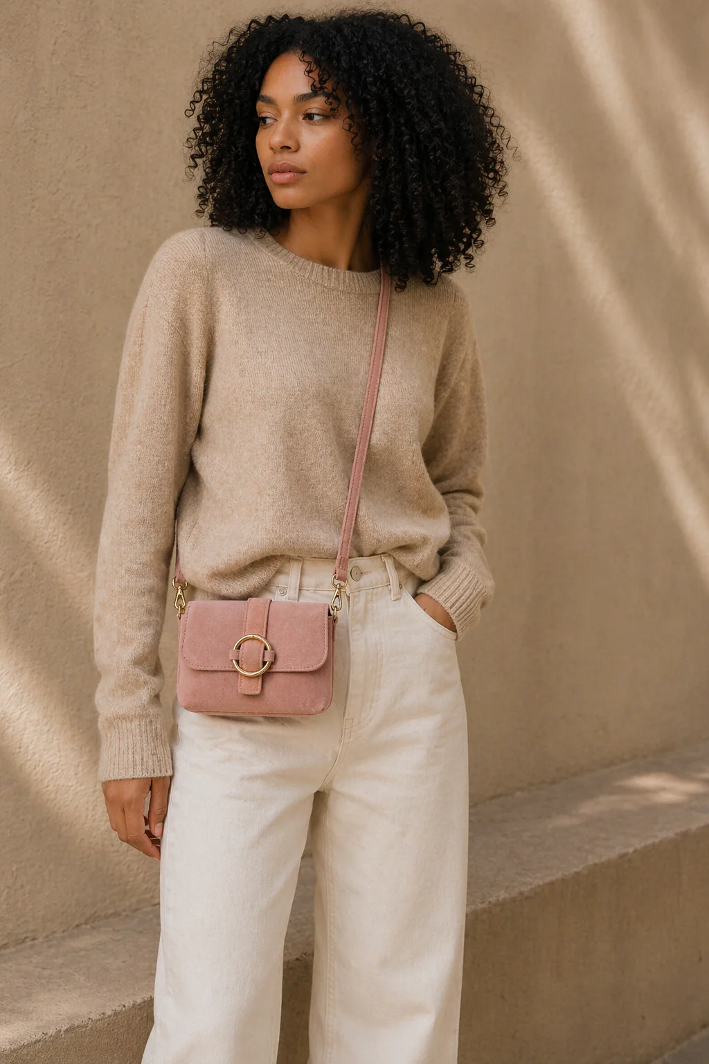 Micro-sac en daim BERLINGOT SUEDE Rose pastel - Image 2