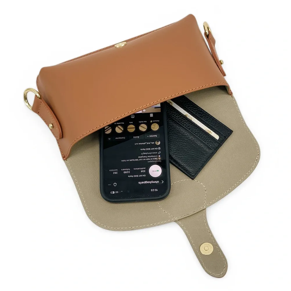 Mini-sac french stick en cuir lisse TOSCA Camel foncé - Image 3