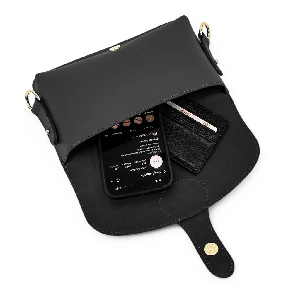 Mini-sac french stick en cuir lisse TOSCA Noir - Image 3