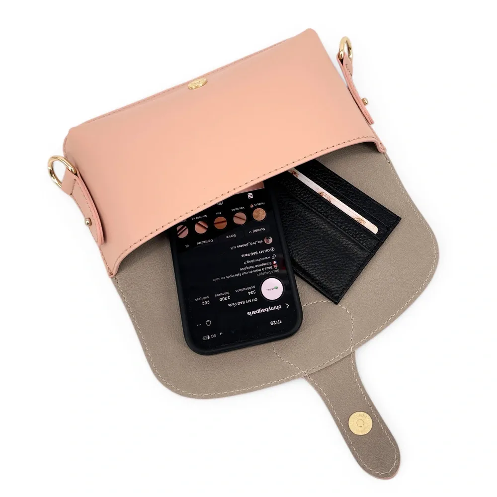 Mini-sac french stick en cuir lisse TOSCA Rose nude - Image 3