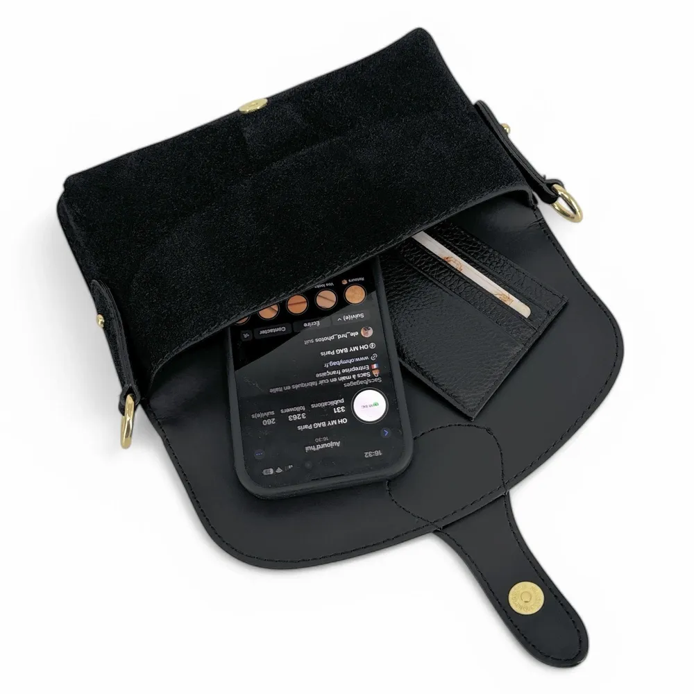 Mini-sac french stick en daim TOSCA SUEDE Noir - Image 3