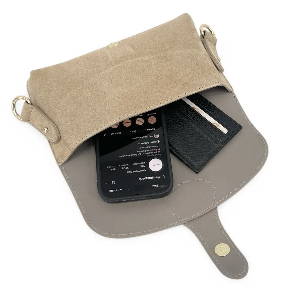 Mini-sac french stick en daim TOSCA SUEDE Taupe clair - Image 7