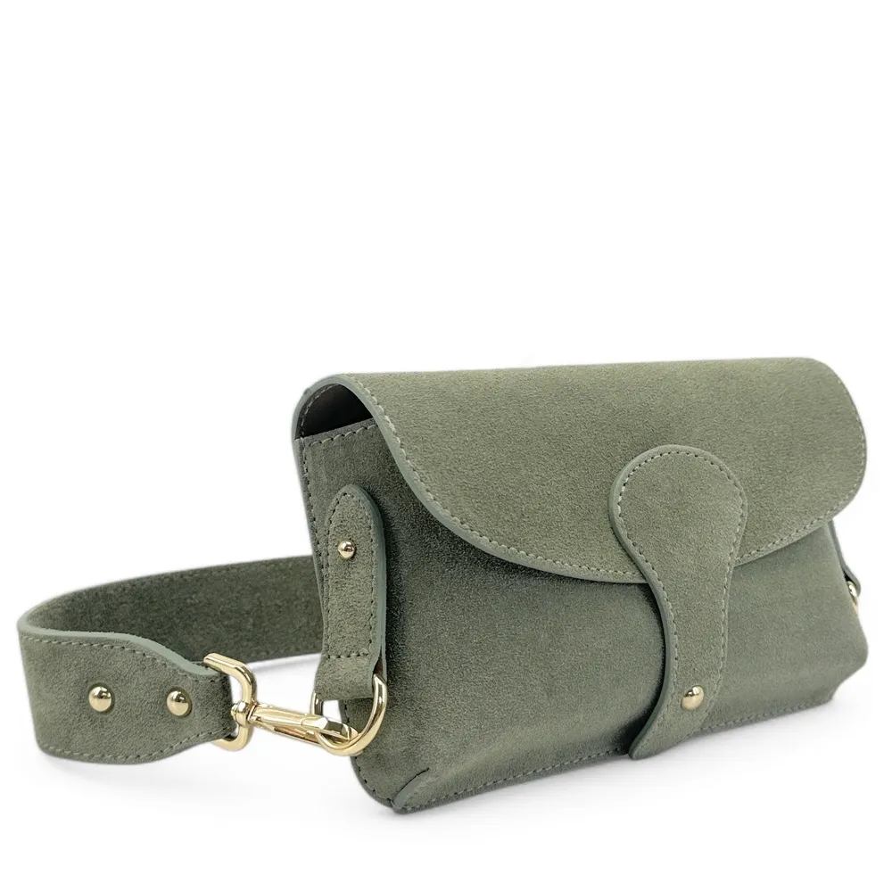 Mini-sac french stick en daim TOSCA SUEDE Vert amande - Image 5
