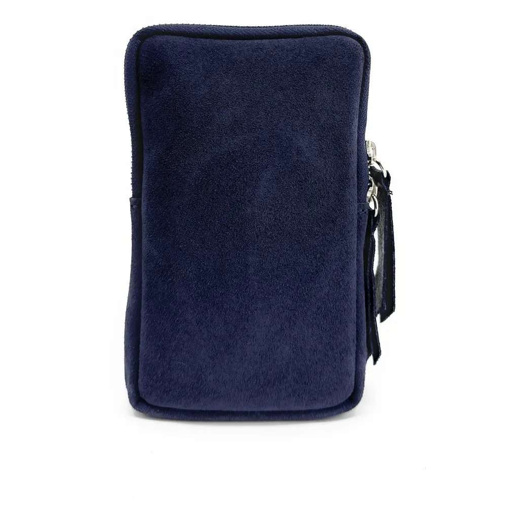 Pochette bandoulière en daim LOUVRE Bleu marine - Image 3