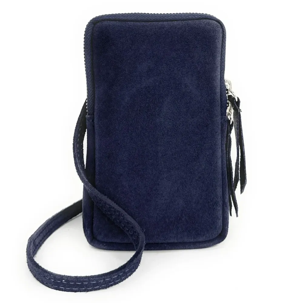 Pochette bandoulière en daim LOUVRE Bleu marine - Image 4